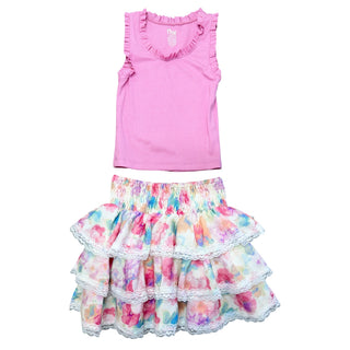 Dark pink Flowers By Zoe FBZ ruffle trim tank top with delicate ruffle details and sleeveless design.