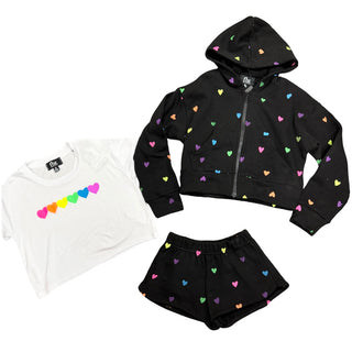 Flowers By Zoe, FBZ Neon Hearts Black Zip Up Hoodie - Basically Bows & Bowties