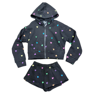 Flowers By Zoe, FBZ Neon Hearts Black Zip Up Hoodie - Basically Bows & Bowties
