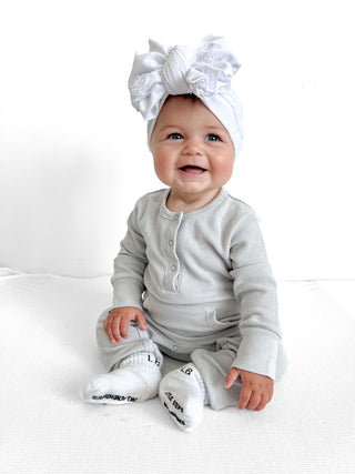 Little Bipsy Collection, Little Bipsy Waffle Romper - Frost - Basically Bows & Bowties