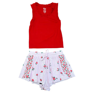 Red Flowers By Zoe FBZ ruffle trim tank top with delicate ruffle details on the neckline and armholes.