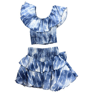 FBZ Blue Tie Dye Chiffon Smocked Top