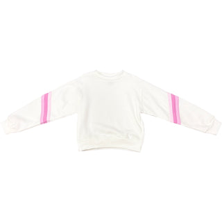 FBZ Pink Multi Stripe Off White Sweatshirt
White crop top with pink accents on a white background