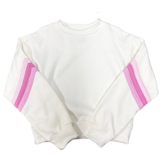 FBZ Pink Multi Stripe Off White Sweatshirt
White cropped sweatshirt with pink stripes on a white background