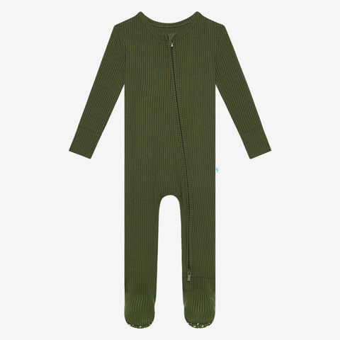 Posh Peanut Solid Pine Ribbed Footie with Zipper, Posh Peanut, cf-size-6-9-months, cf-size-9-12-months, cf-type-footie, cf-vendor-posh-peanut, Pine, Posh Peanut, Posh Peanut Footie, Posh Pean