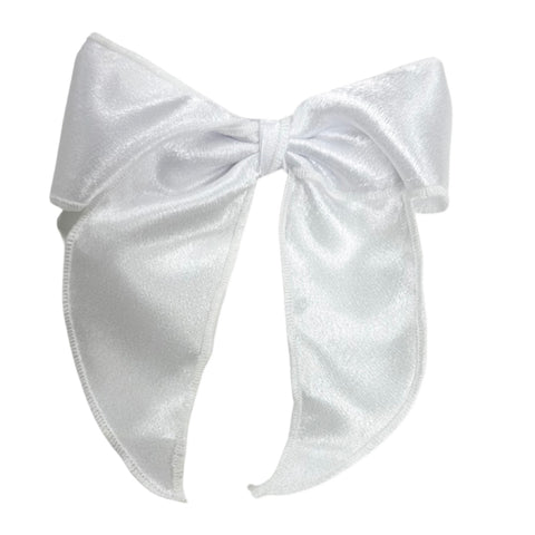 Medium Satin Streamer Bow on Clippie - White, Wee Ones, cf-type-hair-bow, cf-vendor-wee-ones, Holiday Hair Bow, Satin, Satin Hair Bow, Streamer Bow, Wee Ones, Wee Ones Hair Bow, White, Hair B