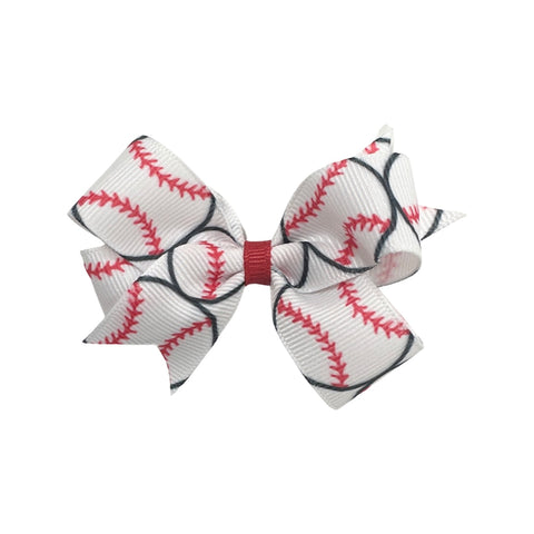 Small Baseball Printed Hair Bow on Clippie, Basically Bows & Bowties, Alligator Clip Hair Bow, Baseball, Baseball Bow, Basically Bows & Bowties, cf-type-hair-bow, cf-vendor-basically-bows-&-b