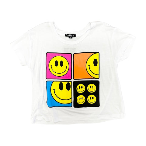 FBZ Smiley Squares S/S Tee, Flowers By Zoe, cf-size-5, cf-type-shirts-&-tops, cf-vendor-flowers-by-zoe, FBZ, Flowers By Zoe, Happy Face, Smile, Smiley, Smiley Face, Top, Shirts & Tops - Basic
