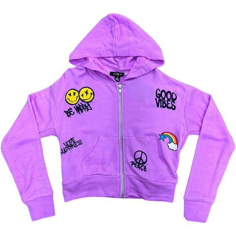 FBZ Neon Purple Good Vibes Zip Up Hoodie, Flowers By Zoe, FBZ, FBZ Hoodie, Flowers By Zoe, Flowers by Zoe Hoodie, Flowers by Zoe Smiley, Good Vibes, Happy Face, Rainbow, Smiley Face, Shirts &