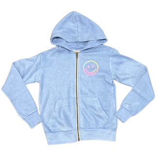 Vintage Havana Vacay Mode Smiley Blue Burnout Fleece Zip Up Hoodie Basically Bows Bowties