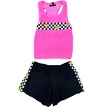 FBZ Smiley Check Neon Pink Tank, Flowers By Zoe, cf-size-6, cf-type-shirts-&-tops, cf-vendor-flowers-by-zoe, FBZ, Flowers By Zoe, Neon Pink, Smile, Smiley, Smiley Checker, Smiley Face, Top, S