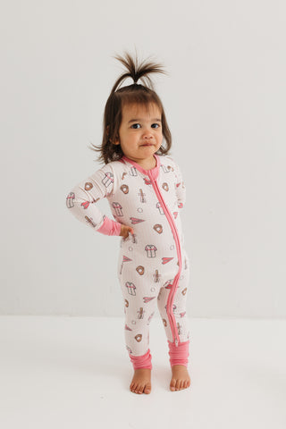 In My Jammers Pink Baseball Zipper Romper