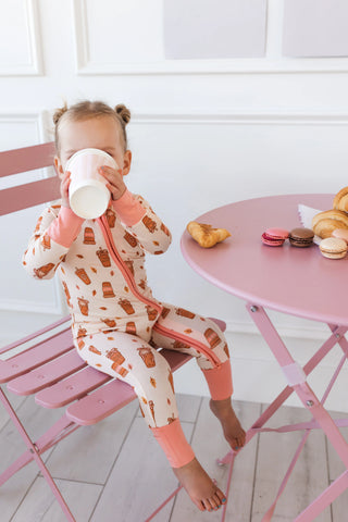 In My Jammers, In My Jammers Pumpkin Pajama Latte Zipper Romper - Basically Bows & Bowties
