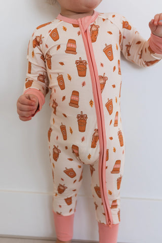 In My Jammers, In My Jammers Pumpkin Pajama Latte Zipper Romper - Basically Bows & Bowties