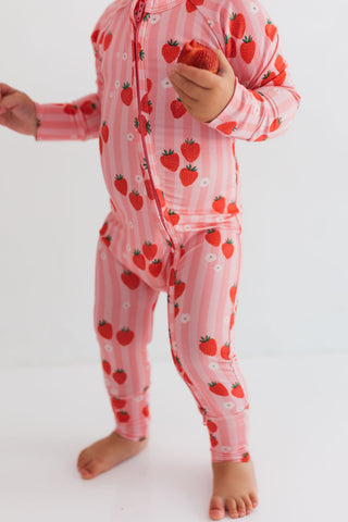 In My Jammers Red Strawberry Zipper Romper
