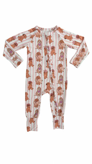In My Jammers Pink Puppy Zipper Romper