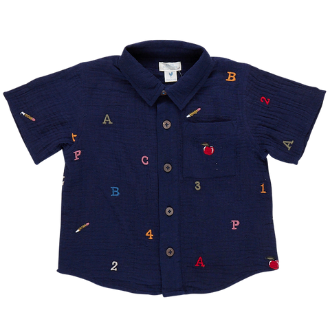 Blue Rooster Boys Jack Shirt - Alphabet Embroidery, Pink Chicken, Alphabet Embroidery, Back to School, Blue Rooster, cf-size-6y, cf-type-shirt, cf-vendor-pink-chicken, Multi Wide Stripe, Pink