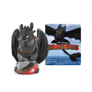 Tonies Character: How to Train Your Dragon: Toothless
Dragon figurine with 'How to Train Your Dragon' movie poster in the background