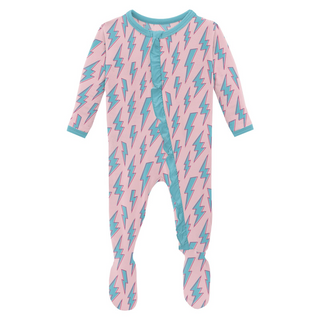 KicKee Pants Lotus Lightning Classic Ruffle Footie with 2 Way Zipper, KicKee Pants, 2 Way Zipper, cf-size-6-9-months, cf-type-footie, cf-vendor-kickee-pants, Classic Ruffle Footie with Zipper