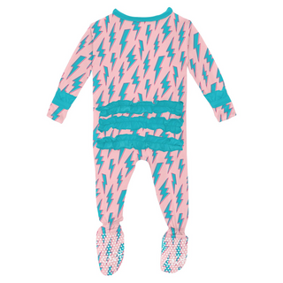 KicKee Pants Lotus Lightning Classic Ruffle Footie with 2 Way Zipper, KicKee Pants, 2 Way Zipper, cf-size-6-9-months, cf-type-footie, cf-vendor-kickee-pants, Classic Ruffle Footie with Zipper
