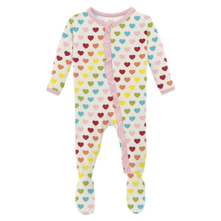 KicKee Pants Rainbow Hearts Classic Ruffle Footie with 2 Way Zipper, KicKee Pants, 2 Way Zipper, cf-size-6-9-months, cf-type-footie, cf-vendor-kickee-pants, Classic Ruffle Footie with Zipper,