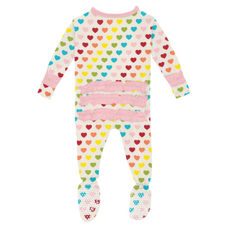 KicKee Pants Rainbow Hearts Classic Ruffle Footie with 2 Way Zipper, KicKee Pants, 2 Way Zipper, cf-size-6-9-months, cf-type-footie, cf-vendor-kickee-pants, Classic Ruffle Footie with Zipper,