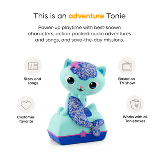 Tonies Character - Dreamworks: Gabby's Dollhouse: MerCat
Mermaid-themed Tonie toy with text describing its features on a white background