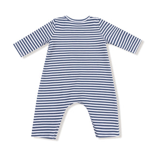 Angel Dear Cotton Jersey Snap Shoulder Romper - Lil Bro
Blue and white striped baby romper on a white background
