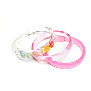 Lilies & Roses, Lilies & Roses 3pc Bangle Set - Pearl Colors Flowers + Pink Bangle - Basically Bows & Bowties