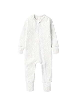 Little Bipsy 2-Way Zip Romper - Light Heather Grey
White baby onesie on a light gray background