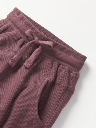 Little Bipsy Waffle Jogger - Huckleberry
Purple waffle knit pants with drawstring on a white background