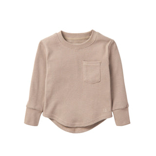 Little Bipsy Waffle Top - Mushroom
Beige long-sleeve shirt with a pocket on a white background
