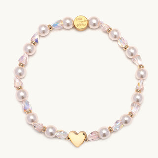 Heart Little Words Project Bracelet - Beaded Charm
Pearl bracelet with gold heart charm on a white background
