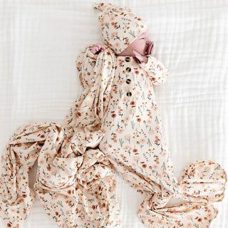 Lou Lou and Company Knotted Gown in Rachel, soft fabric with a stylish knotted design for comfortable baby wear.