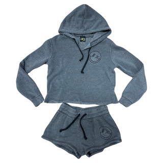 Love Junkie Fleece Rhinestone Smiley Shorts - Charcoal, Love Junkie, cf-size-large-14, cf-size-medium-10-12, cf-size-small-7-8, cf-size-xlarge-16, cf-type-shorts, cf-vendor-love-junkie, Love 