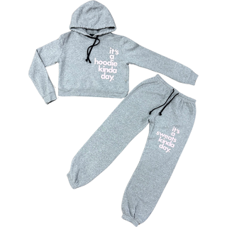 Love Junkie Hoodie Kinda Day Crop Hoodie - Heather Grey, Love Junkie, cf-size-large-14, cf-size-medium-10-12, cf-size-small-7-8, cf-size-xlarge-16, cf-type-hoodie, cf-vendor-love-junkie, Hood