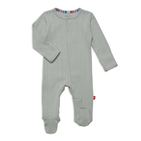 Magnetic Me Love Lines Organic Cotton Pointelle Magnetic Footie - Seagrass