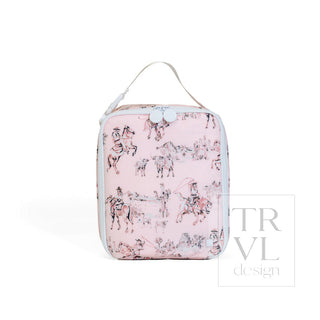 TRVL Designs Lunch Box Insulated Lunch Bag - Cowgirl Toile
Pink toiletry bag with horse print on a white background