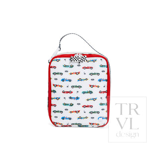 TRVL Designs Lunch Box Insulated Lunch Bag - Vroom
Pouch with car pattern on a white background, featuring the brand 'TRVL design'.