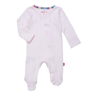 Magnetic Me Love Lines Organic Cotton Pointelle Magnetic Footie - Pink, Magnificent Baby, Baby Shower, Baby Shower Gift, cf-size-0-3-months, cf-size-3-6-months, cf-size-preemie, cf-type-footi