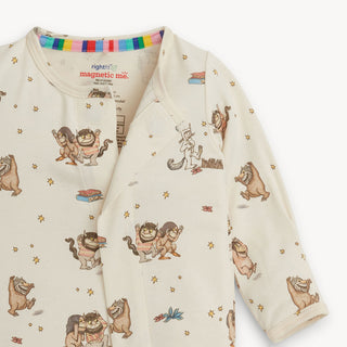 Magnetic Me Where The Wild Things Are Right Fit Footie Children's long-sleeve shirt with cartoon character print on a white background