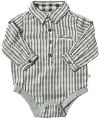 Me & Henry Jasper Woven Onesie - Cream / Black Stripe