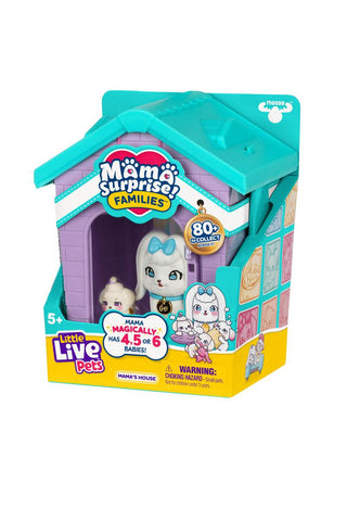 Little Live Pets™ Mama Surprise Families Mama’s House Toy
Mia's Surprise Families toy packaging with a purple house and white cat figure on a white background