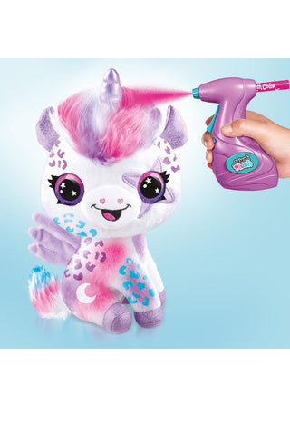 Colorful glow-in-the-dark unicorn plush toy from the Airbrush Plush™ Magic Unicorn Kit by License 2 Play, perfect for creative play.