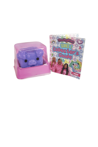 MushyKinz Mystery Pack squishy collectible toy by License 2 Play featuring a colorful, soft squishy figure with a guide.