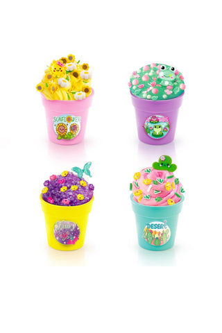 So Slime Flower Slime DIY Scented Slime
Four colorful flower pots with decorative flowers on a white background