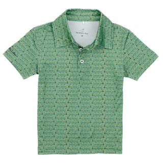 Properly Tied Boys Inlet Polo - Football
Green patterned polo shirt on a white background