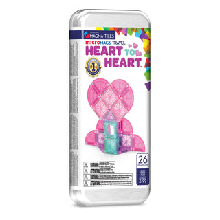 microMAGS Heart to Heart 26-Piece Travel Set
Magna-Tiles micro-mags travel set packaging with heart design on a white background