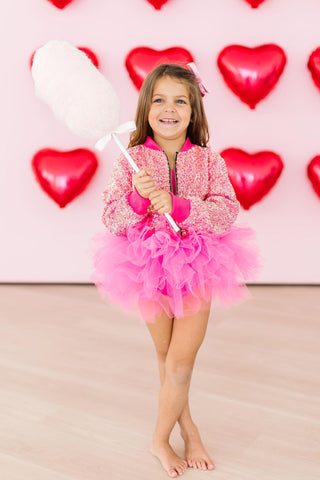 Mila & Rose hot pink sequin jacket with long sleeves and a stylish fit, perfect for a bold fashion statement.