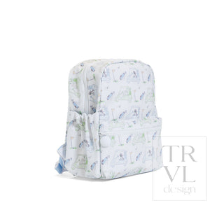 TRVL Designs Mini Backer -  Putt Putt
Backpack with a pattern on a white background, featuring the brand 'TRVL design'.